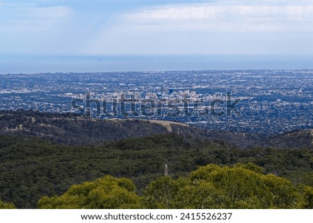 Viewpoint at Mount Lofty with beautiful aerial view of Australian City of Adelaide on a sunny summer day. Photo taken February 16th, 2012, Adelaide, Australia.