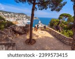 Viewpoint on Castle Hill and aerial panorama of Nice Old port, Nice, French Riviera, France