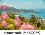 Viewpoint over St Thomas US Virgin Islands with cruise port