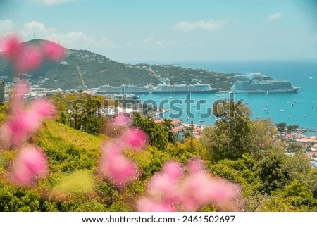 Viewpoint over St Thomas US Virgin Islands with cruise port