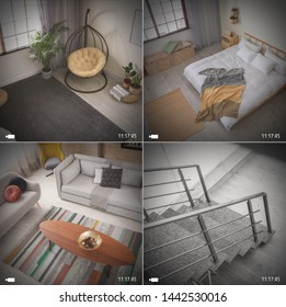 Views Of Different Rooms Though CCTV Camera