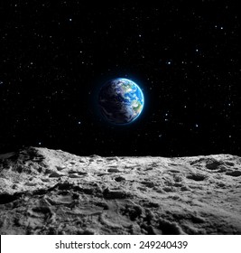 Views Earth from the moon surface    Usa map furnished by NASA