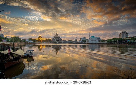 Views Of Kuching City And Sarawak River In The Early Morning