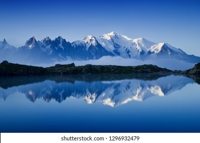 Views of the Mont Blanc glacier with Lac Blanc (White Lake). Popular tourist attraction. Picturesque and gorgeous scene. Location place Nature Reserve Aiguilles Rouges, Graian Alps, France, Europe