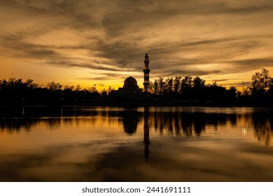 Views of the mosque in the evening and reflection in the lake. During sunset. - Powered by Shutterstock