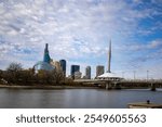 Views on museum and Bridge and skyscrapers in Winnipeg Canada