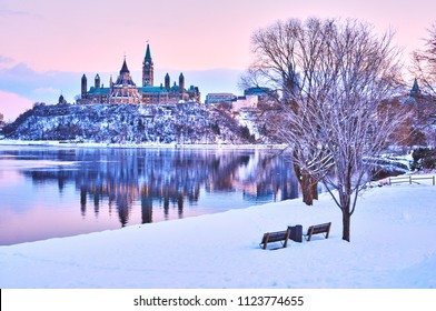 Views Of Ottawa, Canada During Snow Storm In Winter During Daytime