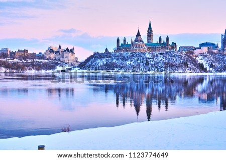 Views of Ottawa, Canada during snow storm in winter during daytime