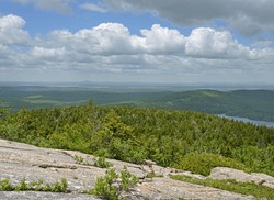 Views From Pink Granite Ledges Of Cadillac Mountain, Maine, Highest Mountain Peak On Eastern Seaboard Of United States