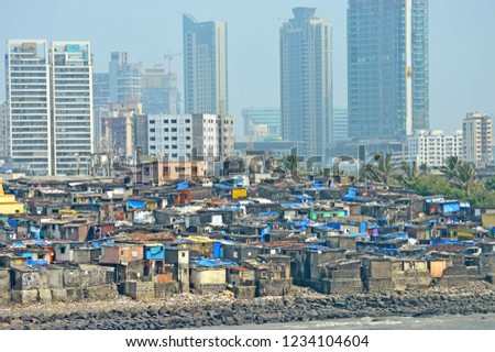 Views of slums on the shores of mumbai, India