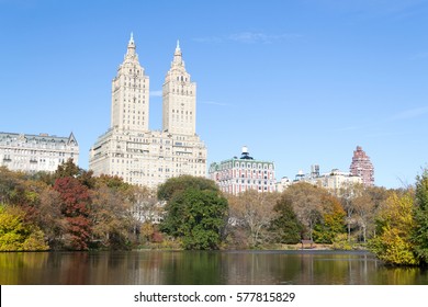 Views of two of the most iconic buildings of the Upper West Side (San Remo and Dakota) from The Lake
