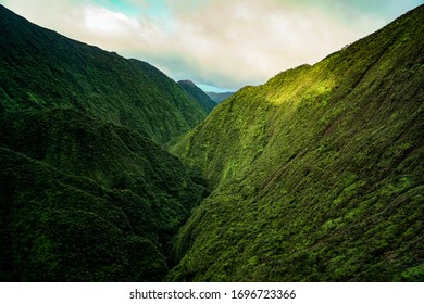 Views Of Valley Waterfall Ocean And River From A Helicopter Tour In Hawaii Off The Coast Of Maui And Molokai 