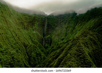 Views Of Valley Waterfall Ocean And River From A Helicopter Tour In Hawaii Off The Coast Of Maui And Molokai 