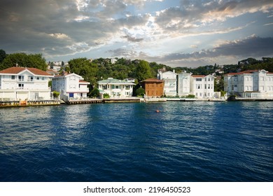 Views Of Various Houses, (home)  Mansions And Nostalgic Buildings From The Sea On The Bosphorus, On The Asia Side Of Istanbul. Residence By The Sea.