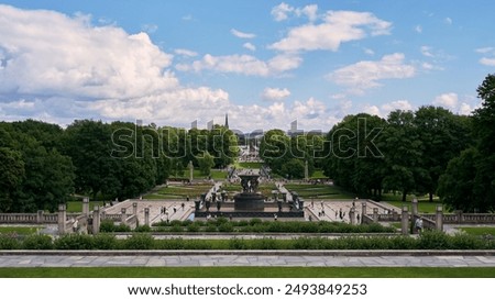 The Vigeland park in Oslo, Norway with its sculptures and trees