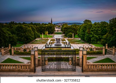 Vigeland Sculpture Park On Amazing Sunset, Oslo, Norway