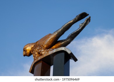 Vigo, Spain - May 2021. El Sireno Or O Sereo Francisco Leiro Merman Statue At Puerta Del Sol