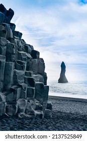 Vik Black Sand Beach With Basalt Columns, Iceland, 