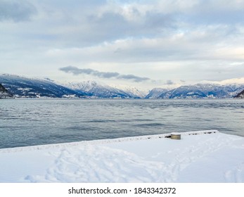Vik Skisenter in Røysane, Norway. Wonderful view of the Sognefjord in winter.