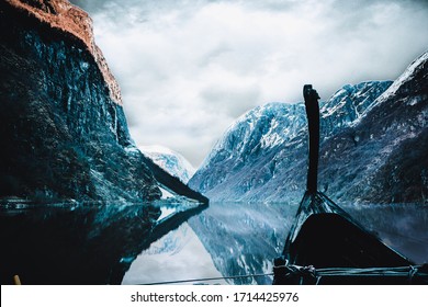 Viking Boat In Norwegian Fjords