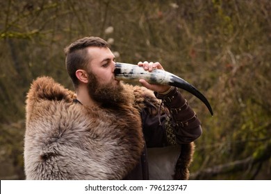 Viking Drinks From A Horn