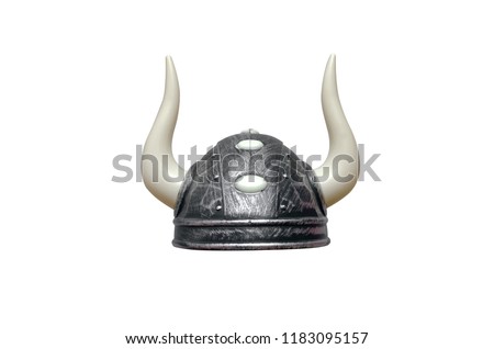Viking helmet with horns isolated on white background.