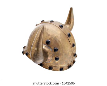 Viking helmet with horns isolated white background - Shutterstock ID 1342506