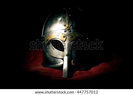 Viking helmet isolated on background a red material