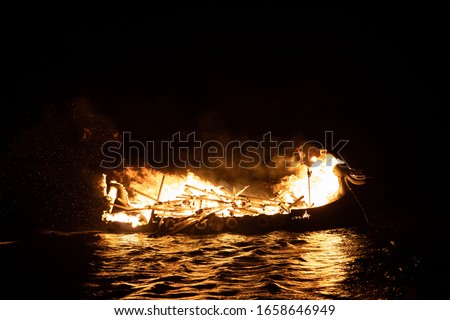 Viking longship burning at Up Helly AA Shetland