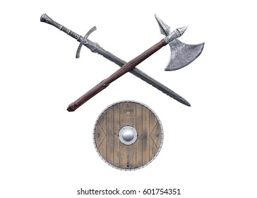 Viking Weapons Isolated On White Background