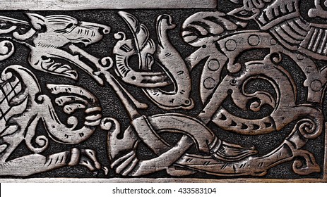 norse wolf carving