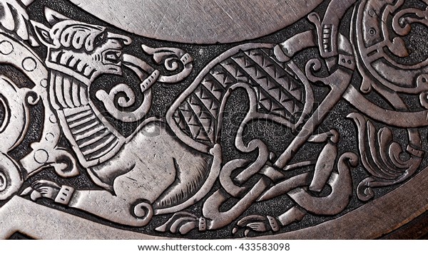 norse wolf carving