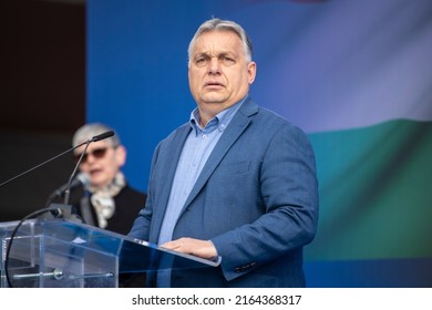Viktor Orbán, The Prime Minister Of Hungary Speaks To The Media At A Press Conference During Serbian-Hungarian Railroad Opening. 19.03.2022 Belgrade, Serbia 