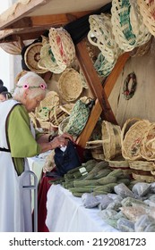 Vila Nova De Cerveira, Portugal; August 19, 2022: Stall Of Handmade Baskets At A Medieval Craft Fair.