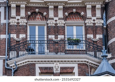 Villa (1884), consisting of three residential buildings in the Flemish Renaissance style with two corner towers and bay windows on Weteringschans 10 - 14. Amsterdam, The Netherland.  - Powered by Shutterstock