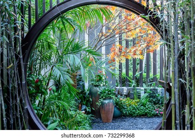 Villa Backyard Round Screens Bamboo Garden Stock Photo Edit Now 732299368