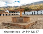 Villa de Leyva, colonial town known for Plaza Mayor, largest stone-paved square in South America, cobblestone streets, whitewashed buildings and historical UNESCO architecture. Boyaca, Colombia.