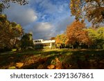 Villa Tugendhat Brno - Czech Republic. Beautiful autumn atmosphere in the park of the villa. Modern architecture of functionalist and internationalist German architect Ludwig Mies van der Rohe. UNESCO