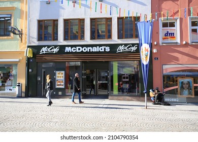 Villach, Austria- December 21 2021:the town view of villach, in austria, mcdonald's cafe 