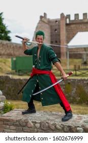 Villafranca Castle, Verona - Italy / June 09 2019 - COMICSFEST : Free Cosplay Manga Steampunk Robot Event In Italy- Roronoa Zoro One Piece