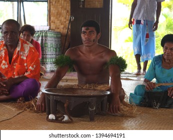 Village By Navua River, Vanua Levu, Fiji - 25th March 2014 - Drinking Kava Ceremony