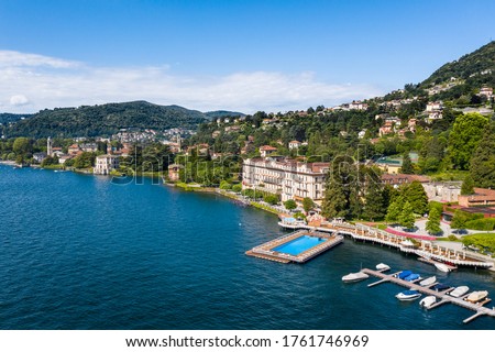 Village of Cernobbio and luxury hotel of Villa d'Este on Como lake in Italy. Imagine de stoc © 