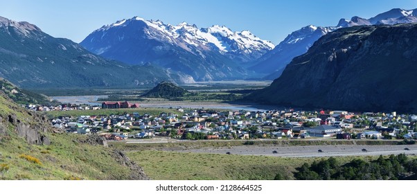 Village Of El Chalten With Andes Mountain Range In Background, Patagonia, Argentina