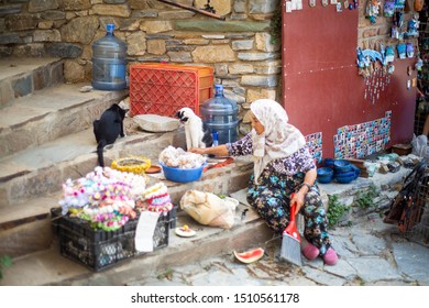 Sırınce Village / Izmir / Turkey, September 18, 2019, Sırınce Village In Cat Lover Old Woman