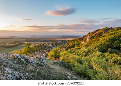Village Klentnice. Southern Moravia Czech Republic. view from the town view at sunrise. Autumn day and no rainbow.