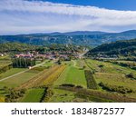 Village Kubed with mountain Slavnik in background, Slovenia