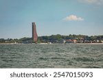 Village of Laboe at the Bay of Kiel with Laboe Naval Memorial, historic submarine and beach, vintage postcard style