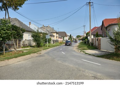 Village Main Street In Hungary, Tiszamogyoros