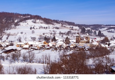 Village In Transylvania In Winter