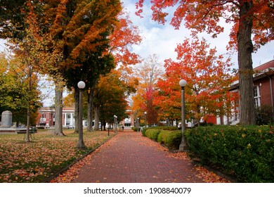 Village Walkway Surrounded By Autumn Foilage